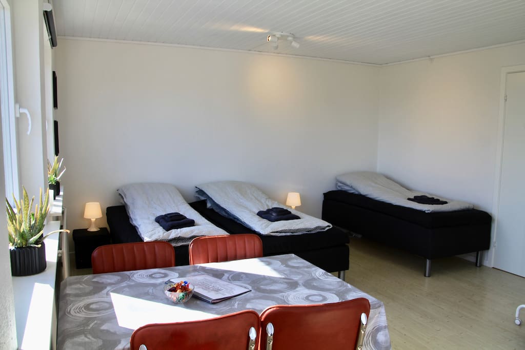 Kingsize bed (adjustable to 2 singles) + single bed