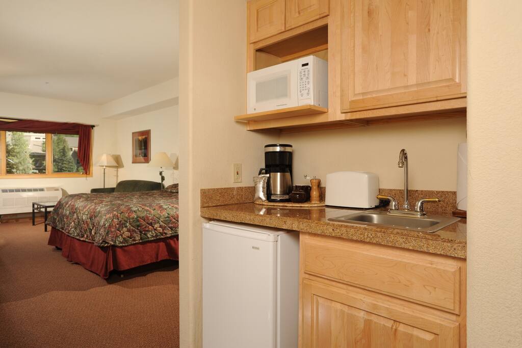 Prepare small meals and snacks in the provided kitchenette.