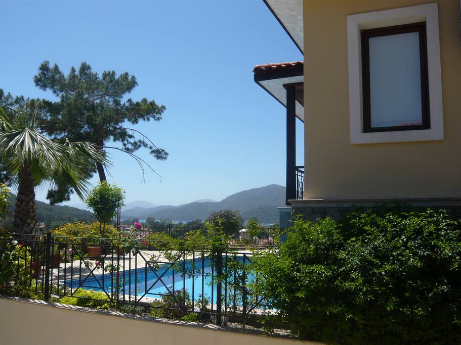 Stunning views out over the bay from the pool and terrace