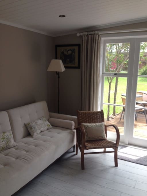 Lounge leads on from bedroom but has a curtain to separate the two areas perfect for families