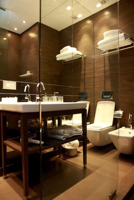 Modern bathrooms with showers.
