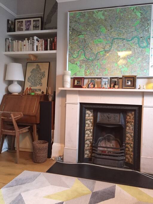 The lounge with London map and fireplace