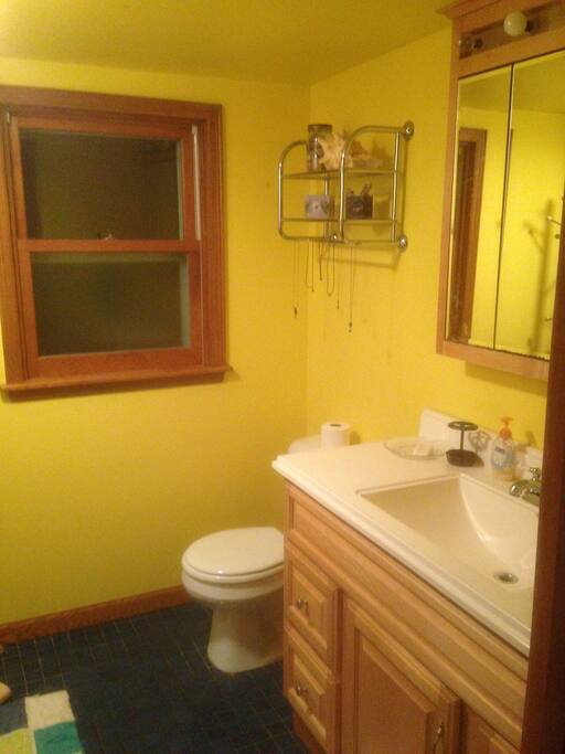 Full bathroom on the first floor shared by guests