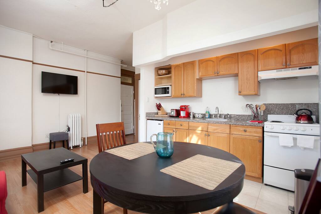 Full kitchenette in the unit, including full-sized refrigerator