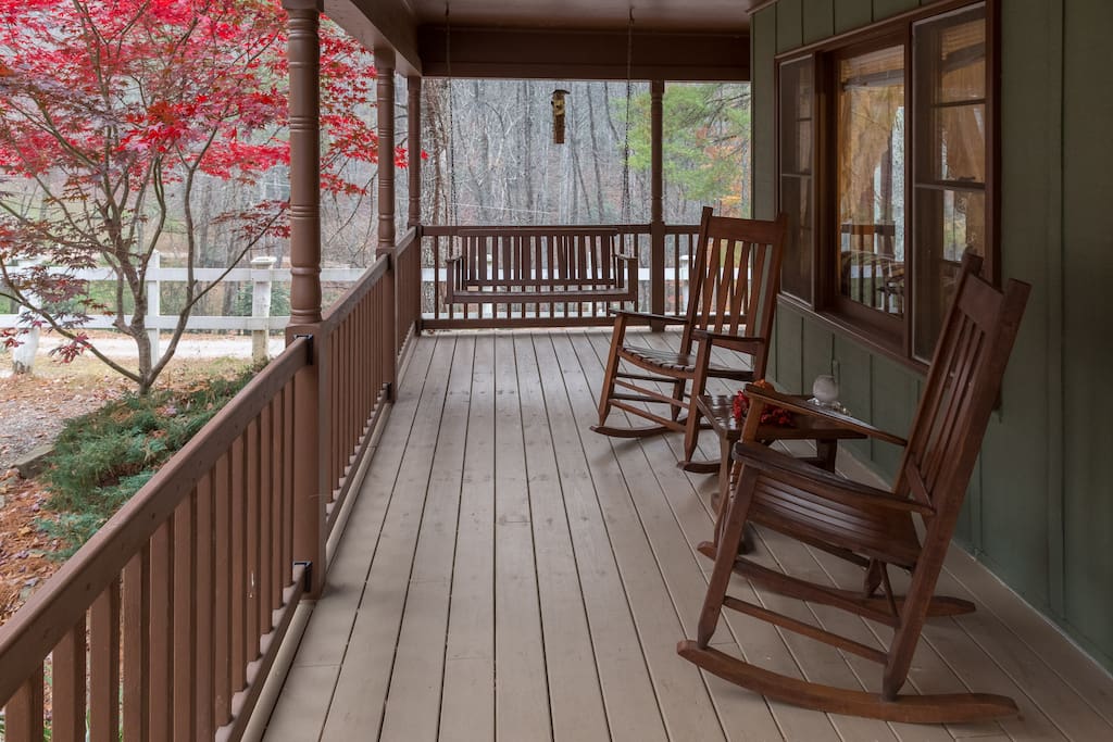 front porch with swing and rockers