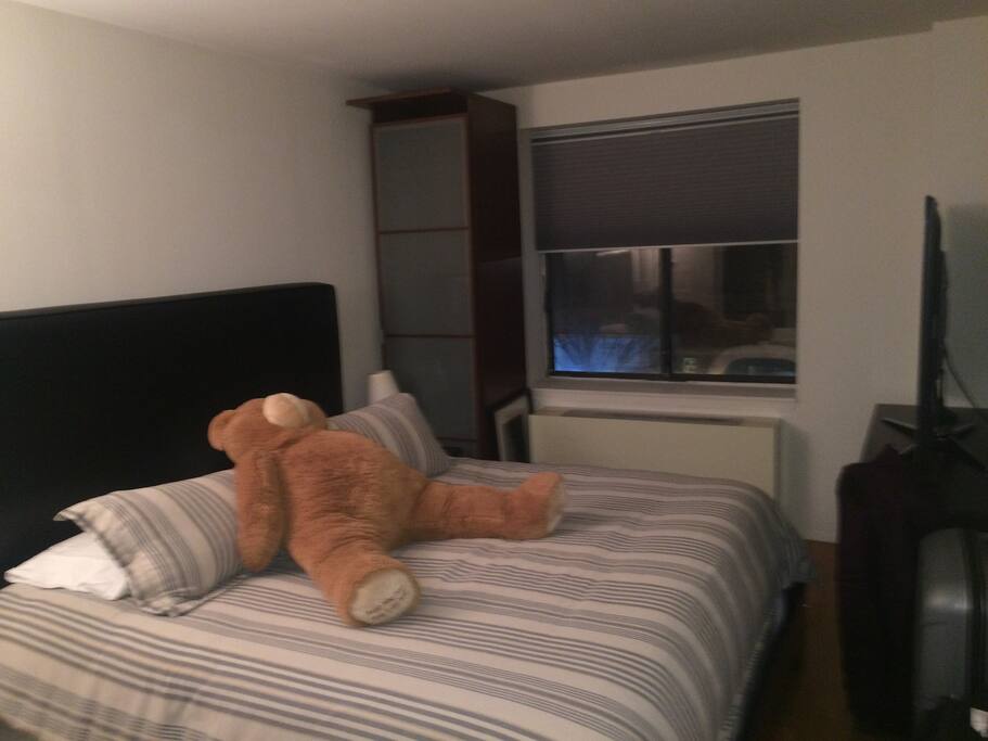 King size bed with Blackout curtains room..