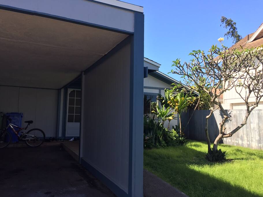 enclosed front yard with storage space
