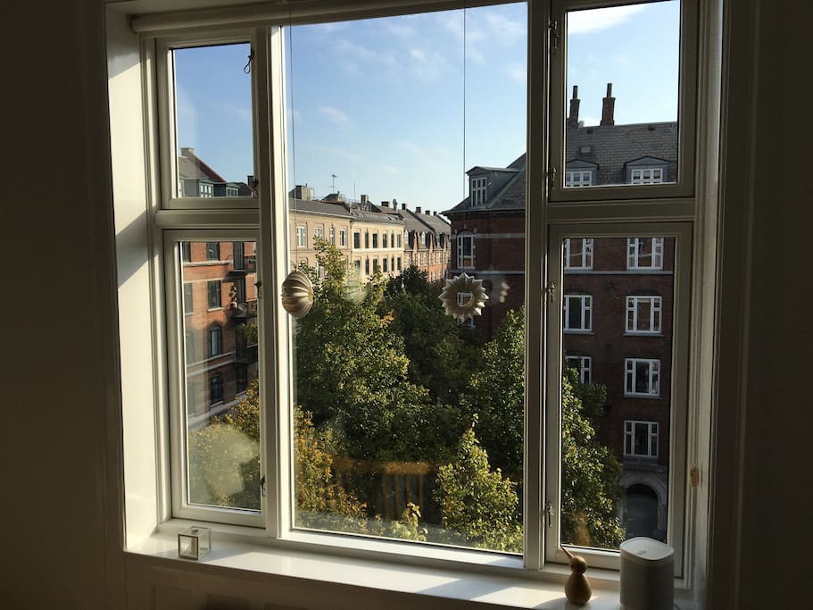 View from the living room. Enjoy it from one of two sofas by Danish designer Børge Mogensen :-)