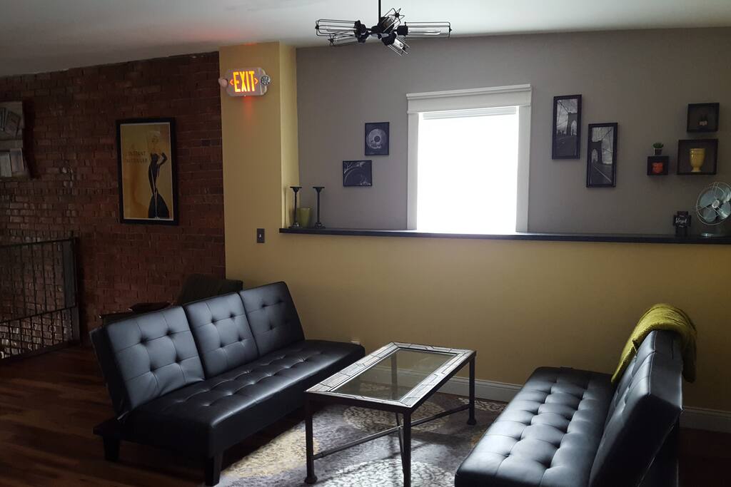 2 Futons fold out to double size beds, bedding furnished
