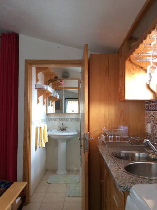 View as you walk into the apartment. Kitchen is on the right and bed(s) to the left.