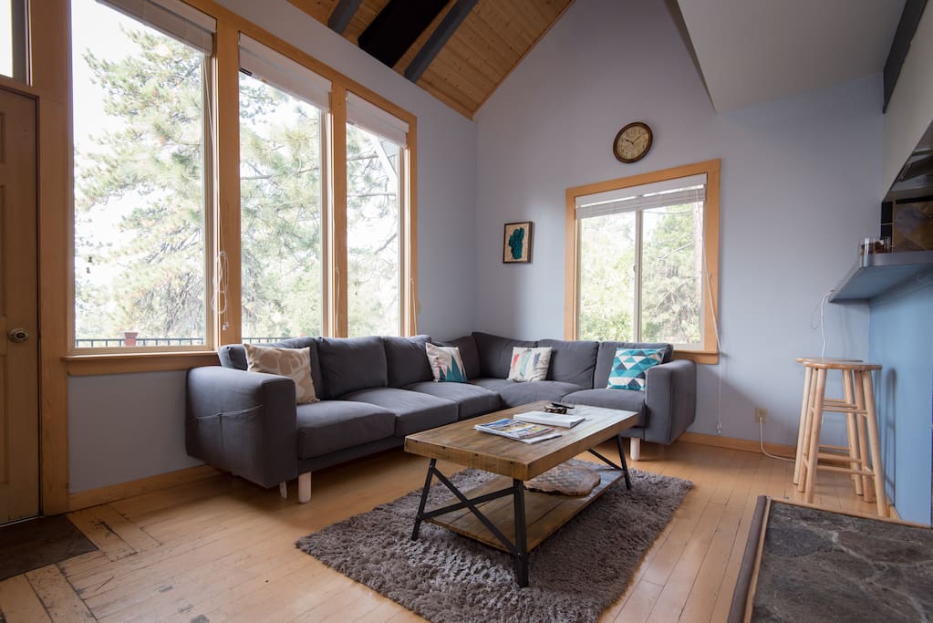 Living room with picture windows
