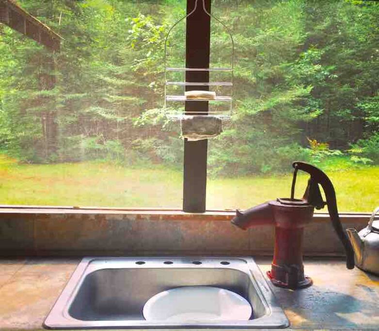 Hand pumped water available on the screened in porch—drawn straight from well.