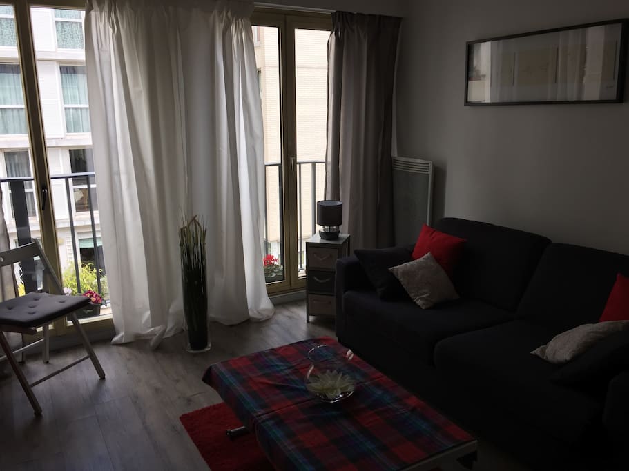 Ambiance gris/blanc/rouge dans cet appartement récemment refait à neuf -grey/white/red coloured atmosphere in this recently refurbished flat