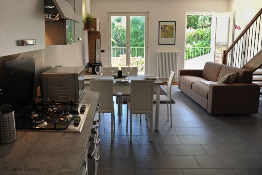 the open space kitchen, living, dining