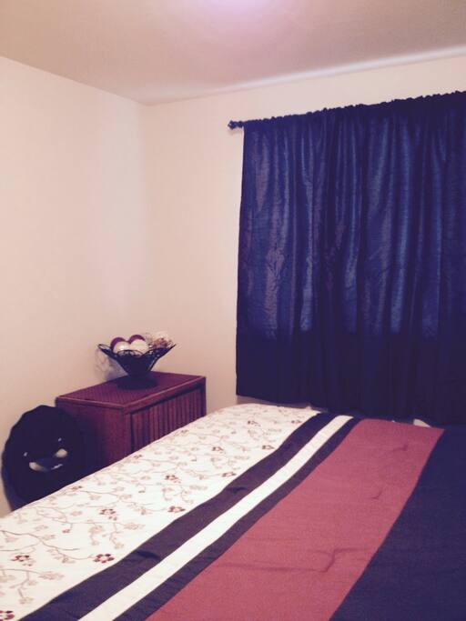 Room darkening curtains.