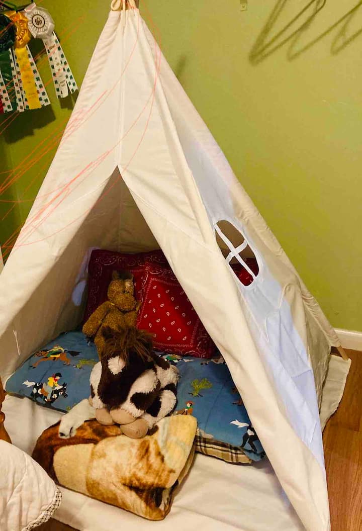 Los más pequeños disfrutan de nuestro rincón de lectura.  Situada en la habitación Cowgirl.