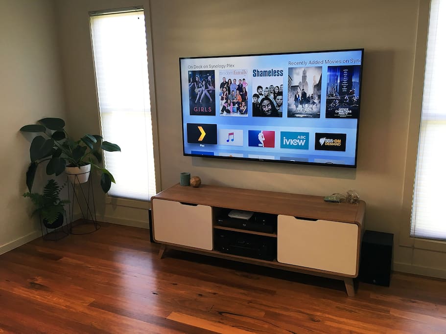 60 inch LCD TV. You're welcome to watch our extensive range of TV shows and movies :)