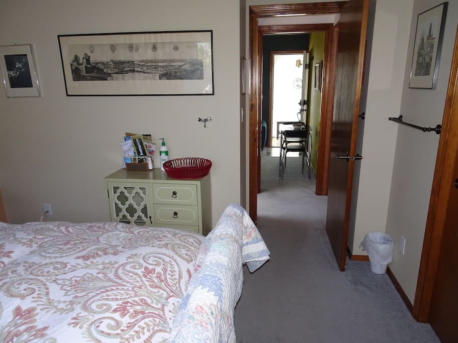 Private space from bedroom, bathroom, living area to private entry