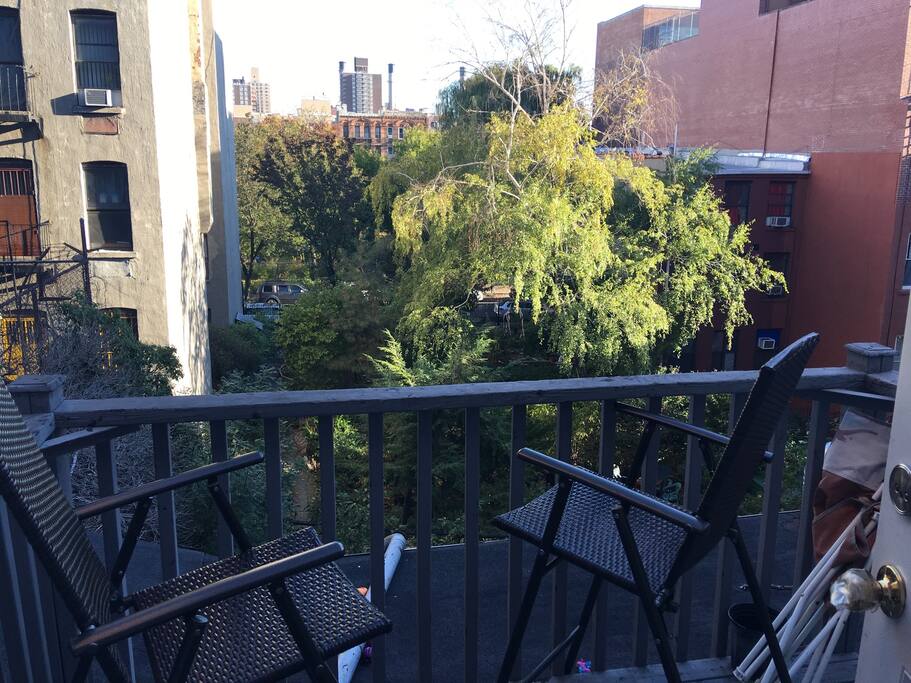 Private balcony, overlooking beautiful community garden.