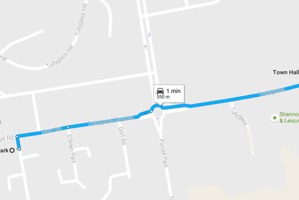 Directions from the house to 2 bus stops serving Shannon Airport and ones going to Ennis and Limerick. in order to go to the airport get the bus stop on the same side of the road as the children's playground and the bus stop across the road will take you to limerick or ennis. its best to check with the bus driver to make sure you are on the right bus