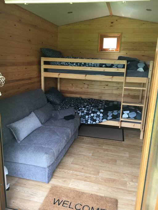 Bunk beds and pull out double sofa bed