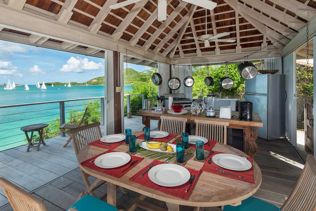 The kitchen and indoor dining area