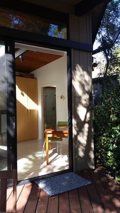 Entrance to the studio --sliding door with lock and screen