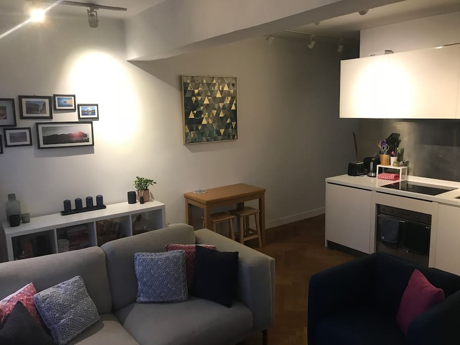 The living room and kitchen are open plan