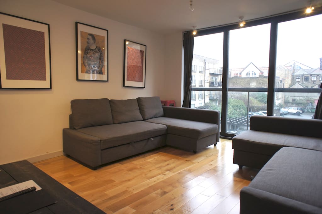 Here's the Living Room with Two Double Sofa-Beds