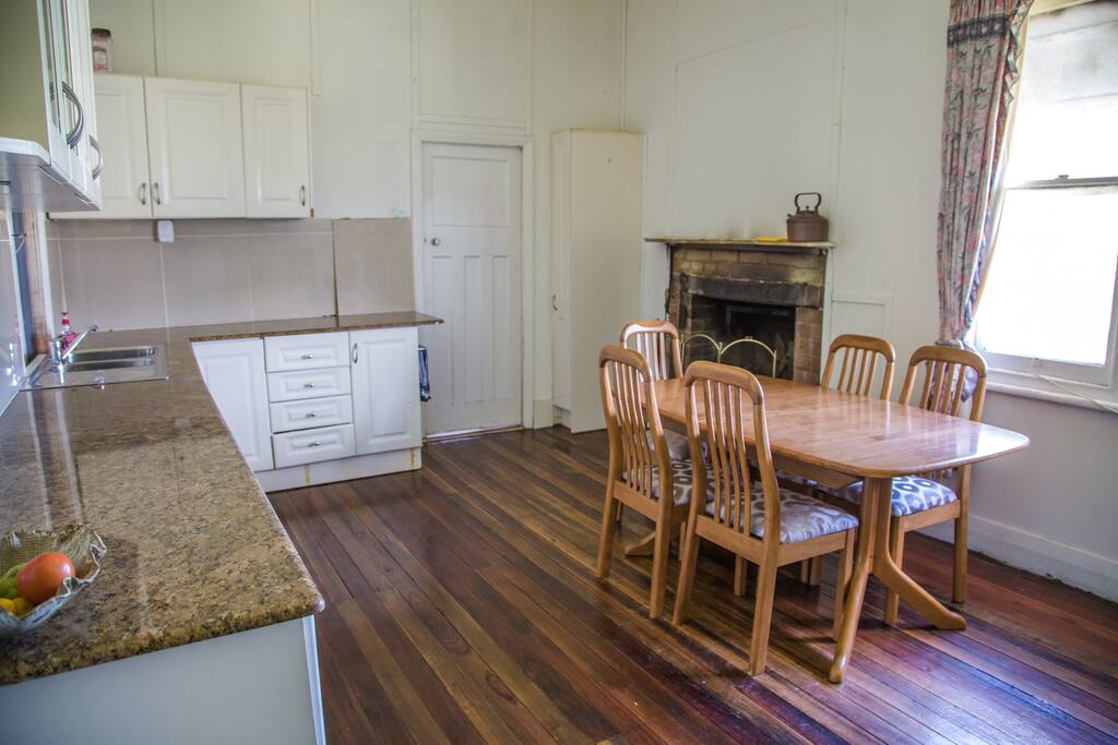 Kitchen with open fire place