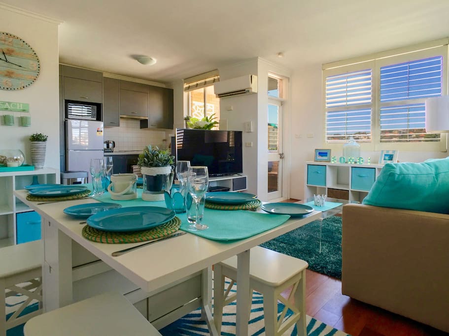 Looking into the kitchen and living room