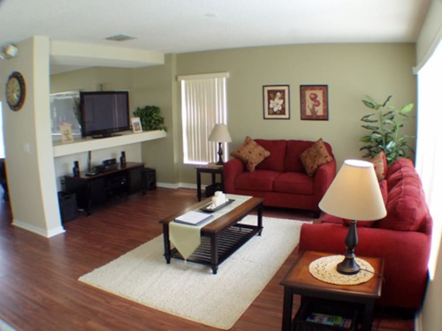 Living room with large screen TV