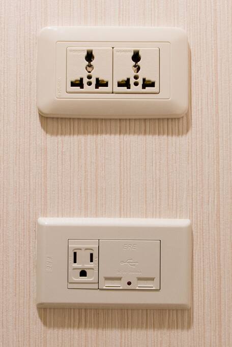International plugs available for visitors from different countries.
