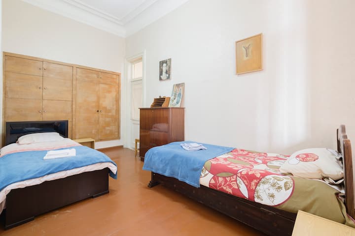 Cosy bedroom with a two single comfortable beds 