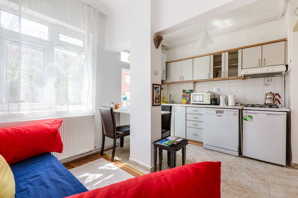 From the living room to the kitchen (living room and kitchen together)