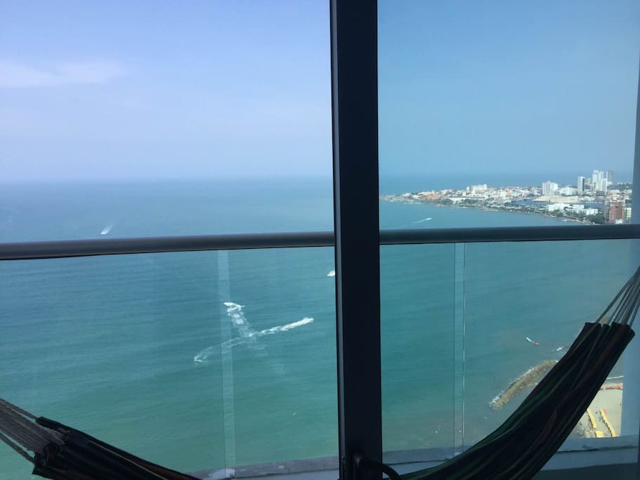 View of the caribbean from the hammock on the balcony. 40th floor!