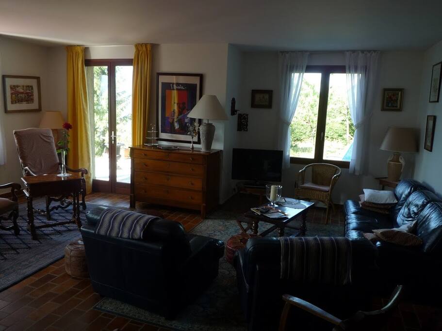 Salon et coin télé chaleureux 40m2