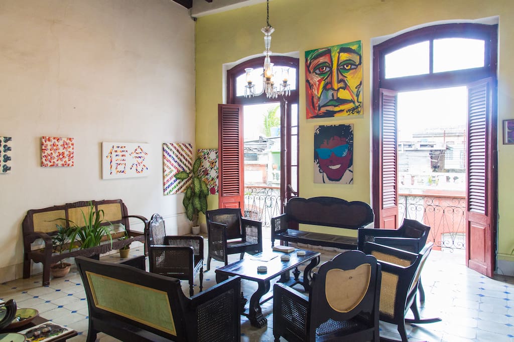 Exhibition living room presenting artworks of young Cuban artists