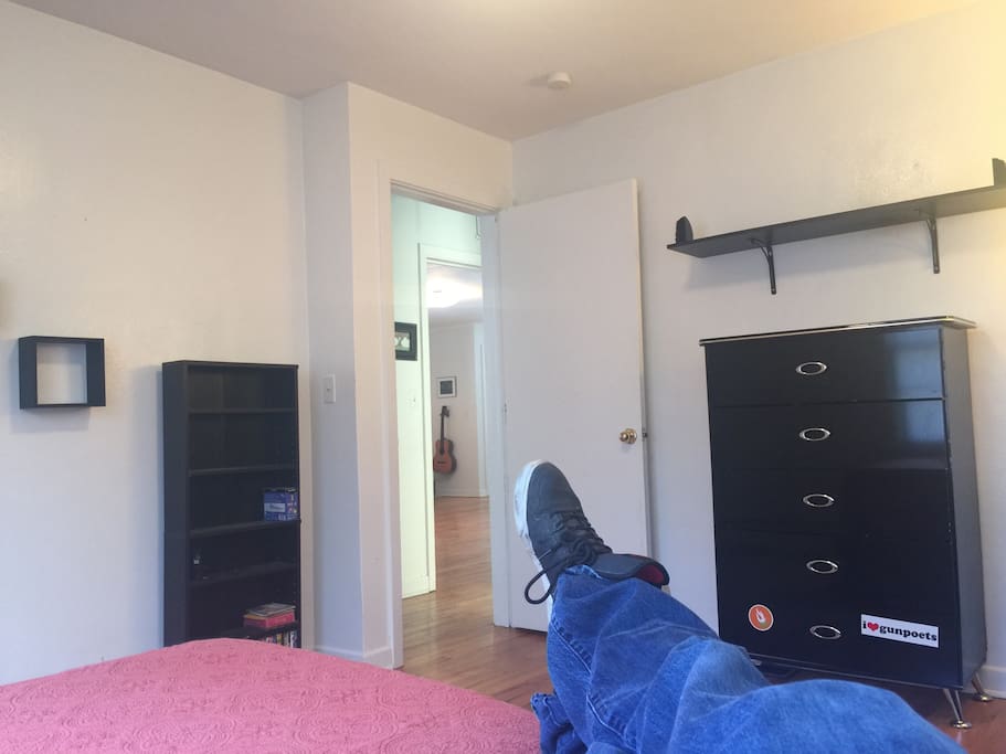 View when kicking back on the bed!