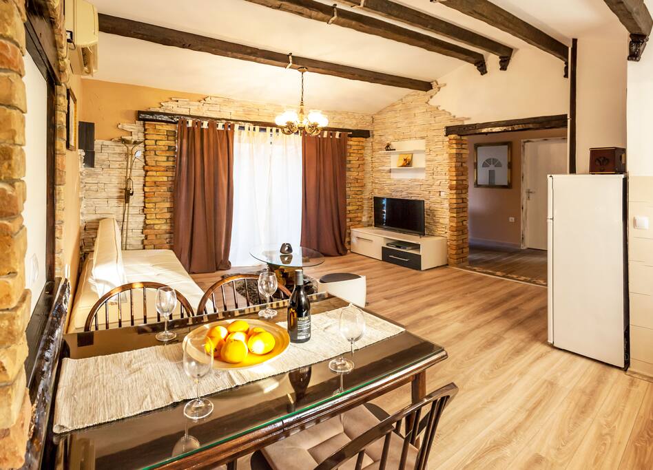 Open space living room, dining area, kitchen