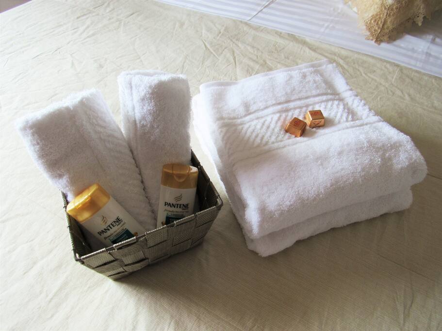 Towel service. Shampoo. Chocolates.