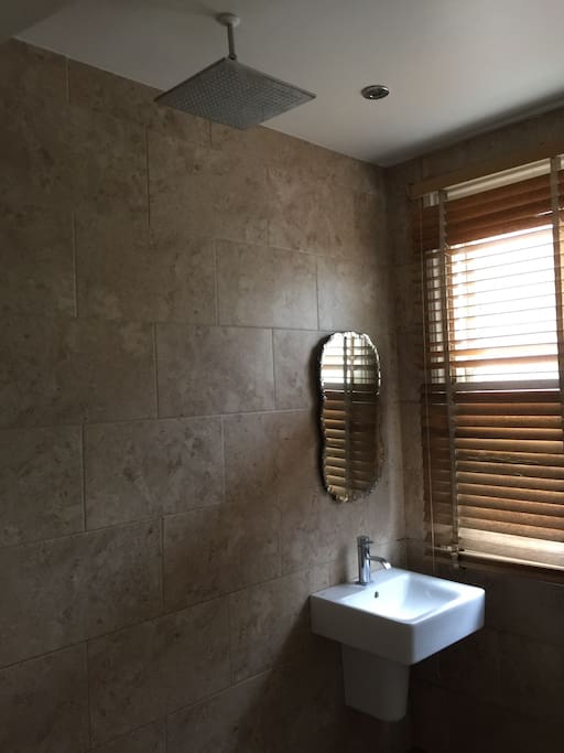 Wet room with heated floor