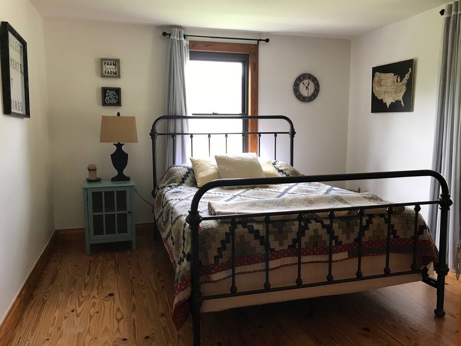 bedroom 1. There is an old TV and DVD player in armoire if you wanna bring a movie. (No cable or antenna)