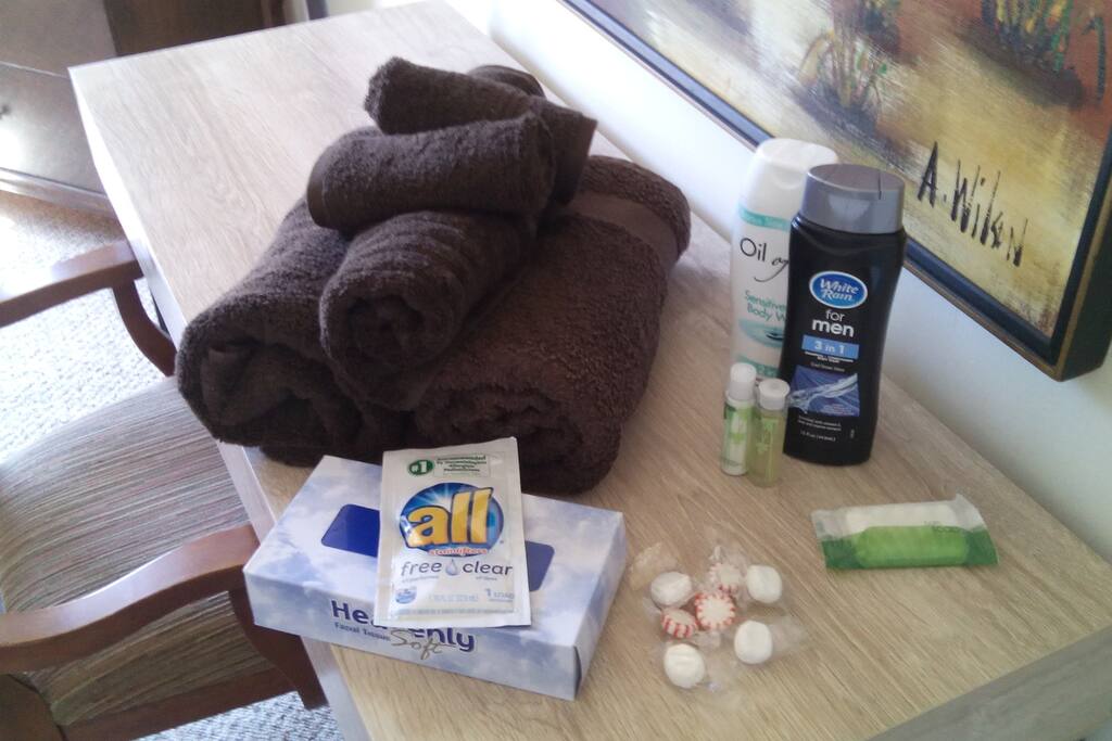 Forgot anything? New luxurious range of towels, tissues, laundry detergent, shower gel, and of course mints.