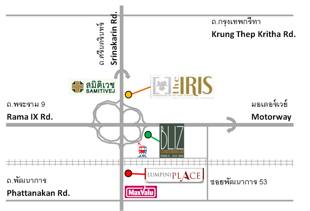 This map can be useful to tell taxi when coming to the LPN Place - Srinakarin Huamak Station.