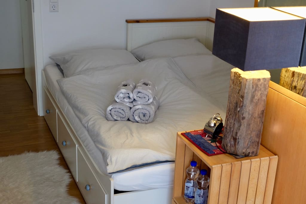 Your room, here shown with a double bed