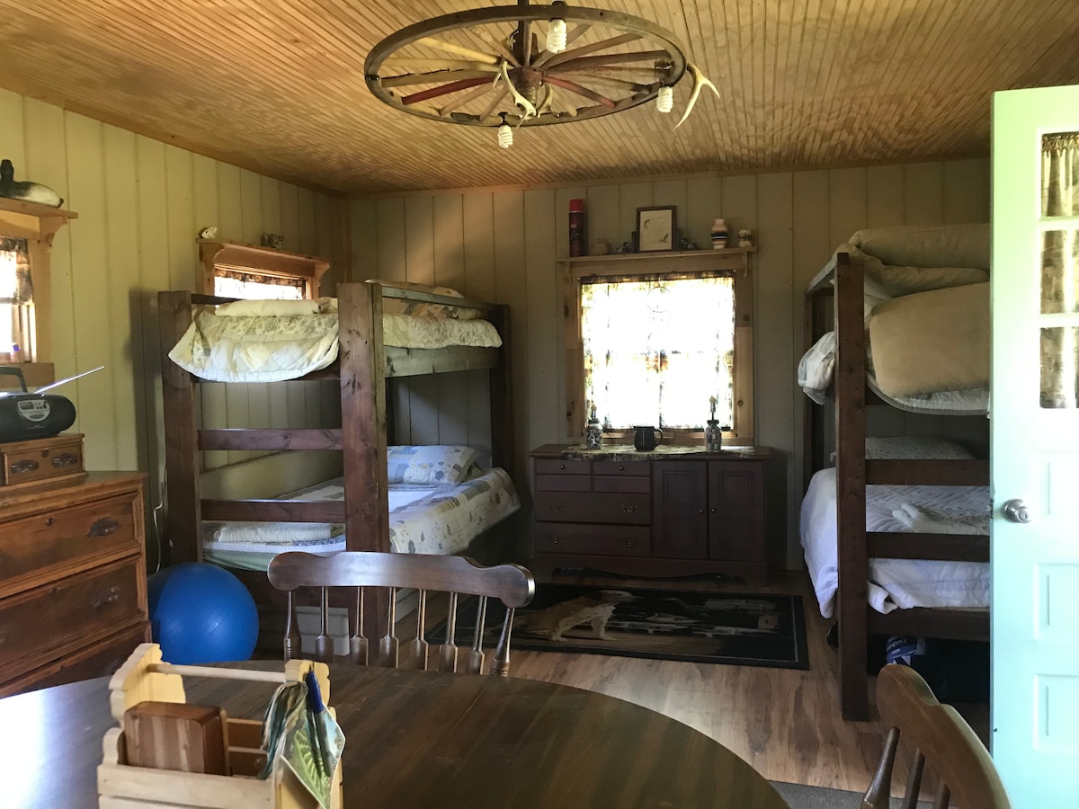 Comfy bunks plus 2 cots, sleeps  6. 