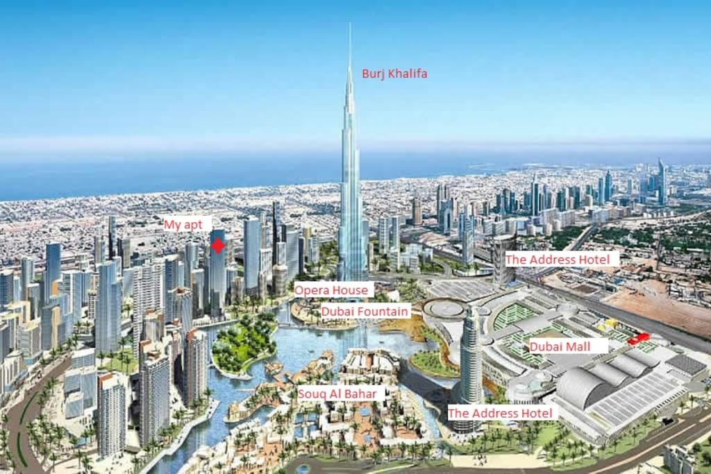 My place is right at the heart of Downtown, 2 min walk to Burj Khalifa, Dubai Fountain, Dubai Mall, Souq Al Bahar, Dubai Opera House