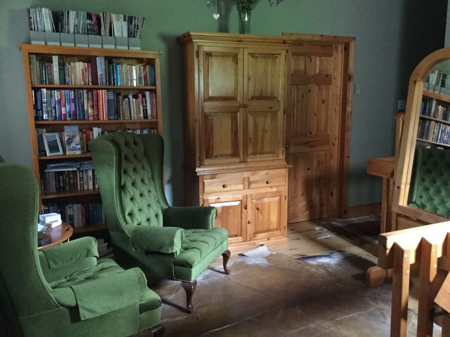 Green reading nook.