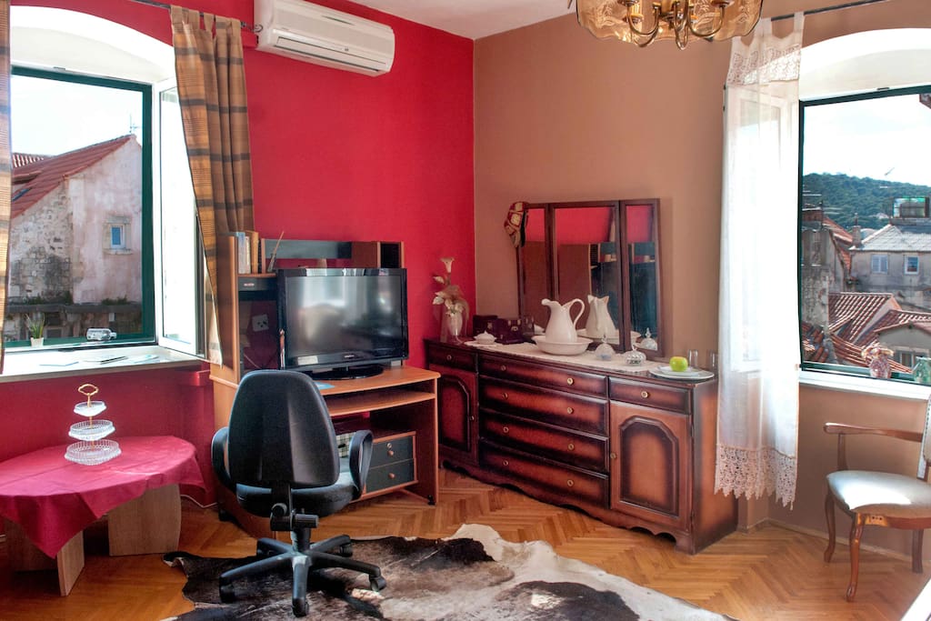 The room.
two windows and two beautiful views of Split.